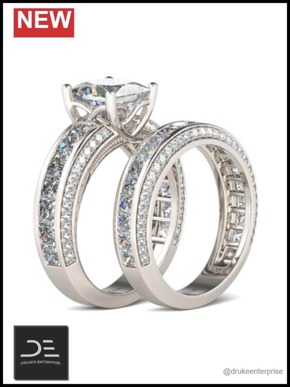 Sterling Silver Princess Cut Bridal Ring Set Engagement Wedding CZ 2.85ct